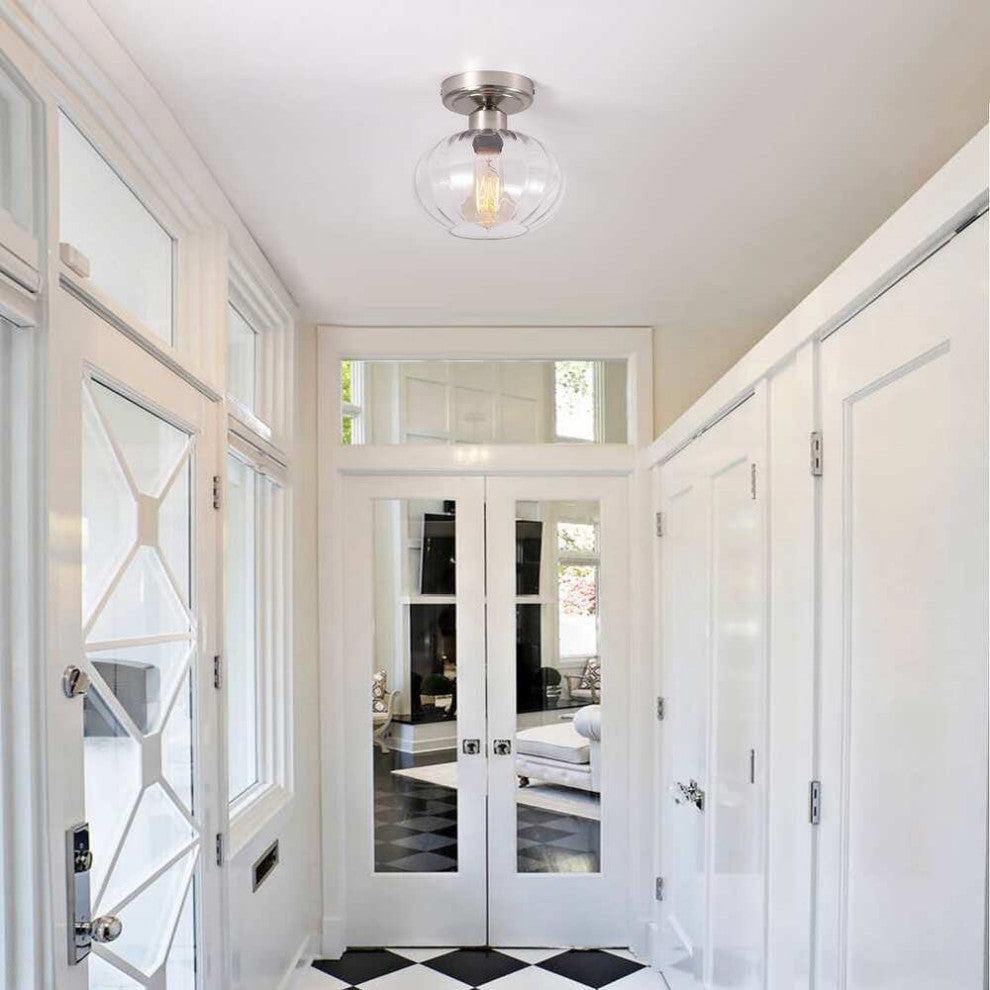 Modern Glass Semi Flush Mount Ceiling Light, Chrome