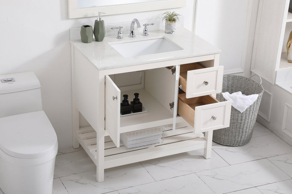 Tobias 36" Single Bathroom Vanity, White With Backsplash