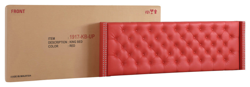 Mina Upholstered Faux Leather Bed, Red, King