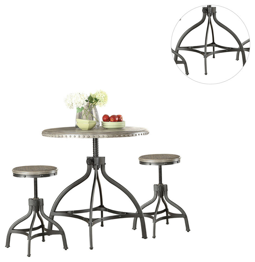 3 Piece Adjustable Counter Height Set, Gray Oak/Black Finish