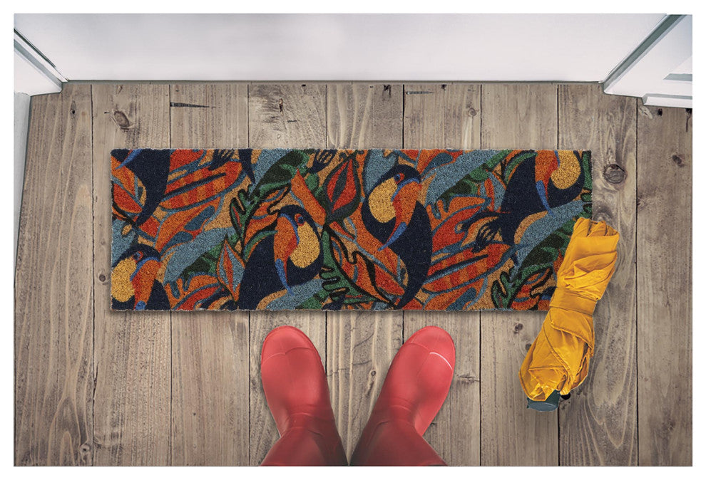 Sheltered Long Front Door Mat Coir Coco Fibers Rug 30x10, Toucans