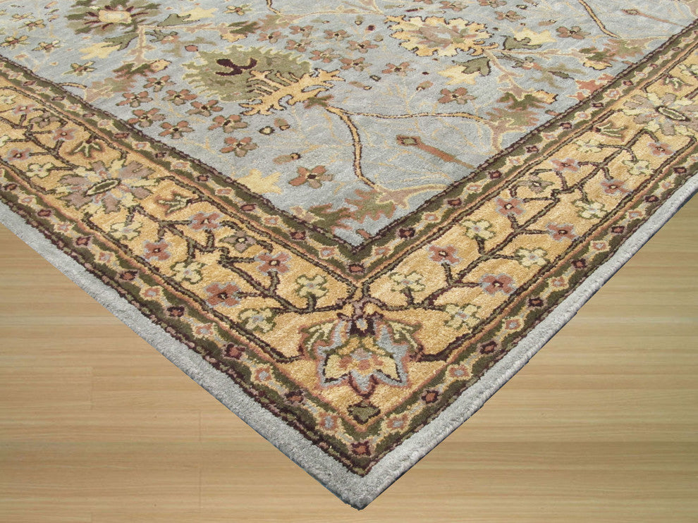EORC Hand-tufted Wool Blue Traditional Oriental Morris Rug, Rectangular 4'x6'