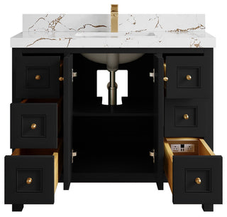 Nashville 42" Single Sink Bath Vanity, Black 2" Viola Brown