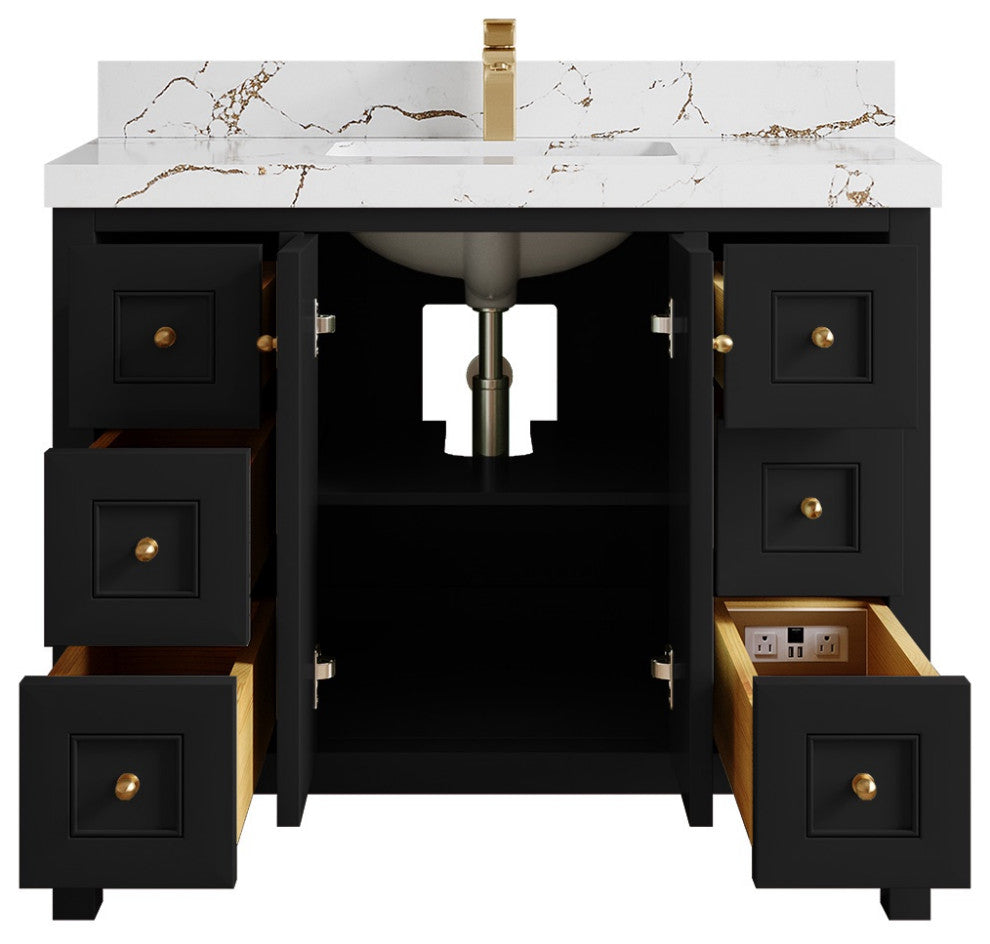 Nashville 42" Single Sink Bath Vanity, Black 2" Viola Brown