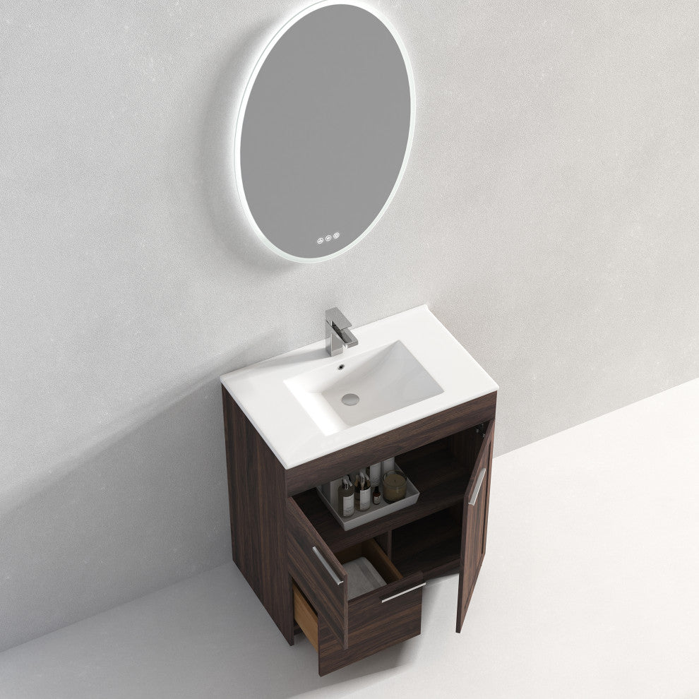 Freestanding Bathroom Vanity With Top Mount Sink, Cali Walnut, 30'' Ceramic Sink