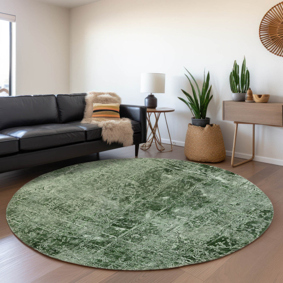 Premium Machine Washable Mayfield AMF559 Emerald 8' x 8' Round Rug
