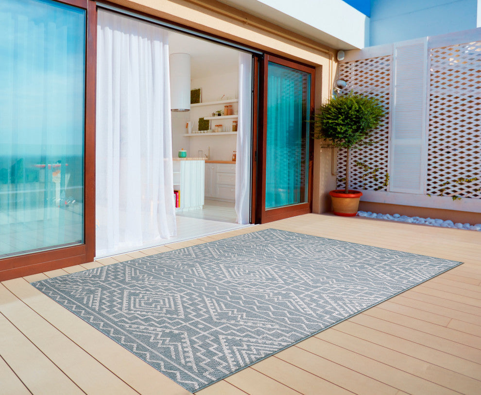 Provo Quinn Indoor/Outdoor Coastal Area Rug, Aqua, 2'7" X 3'11"