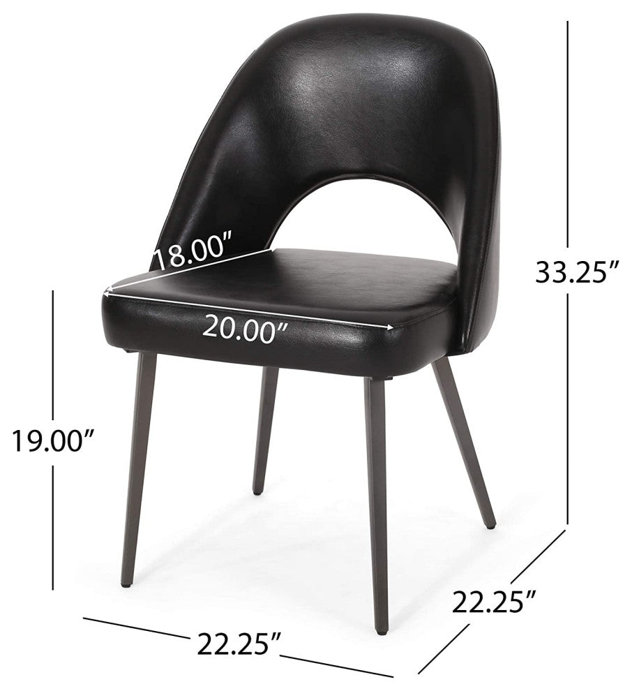 Set of 2 Midnight Black Dining Chairs with Padded Seat and Curved Backrest