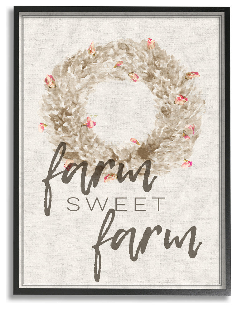 "Farm Sweet Farm Wreath Typography" 11x14, Framed Giclee Texturized Art