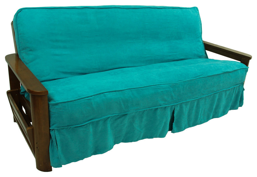 Solid Microsuede 8 to 9" Full Futon Slipcover, Aqua Blue