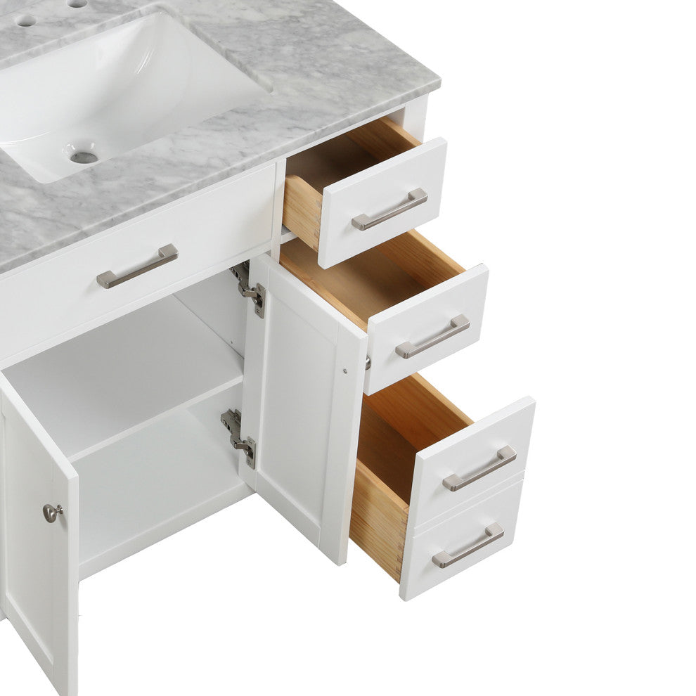 36" W x 22" D x 33" H Bath Vanity, White With Carrara White Marble