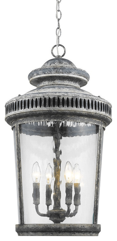 Kingston 4-Light Antique Lead Foyer Pendant With Curved Water Glass Panes