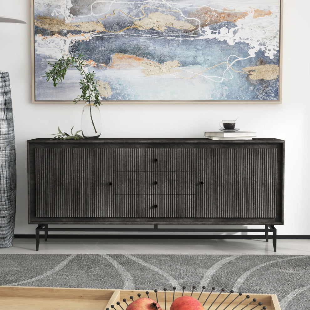 Camilo 69" Wide 3 Door Wood Sideboard, Black