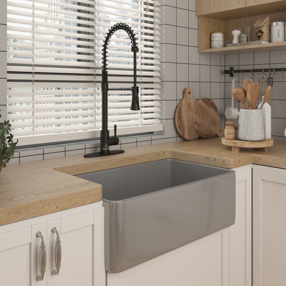30in Single Bowl Farmhouse Apron Kitchen Sink with Bottom Grid and Strainers, 30
