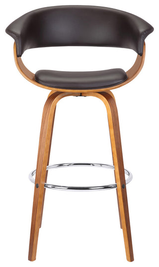 Julyssa 30" Bar Height Swivel Brown Faux Leather and Walnut Wood Bar Stool