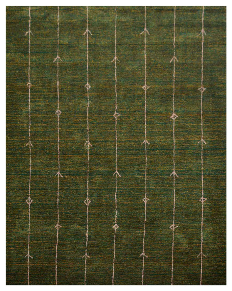 HAND KNOTTED LOOM SILK AREA RUGS-8'x10',Rectangle,Green Gold,Contemporary
