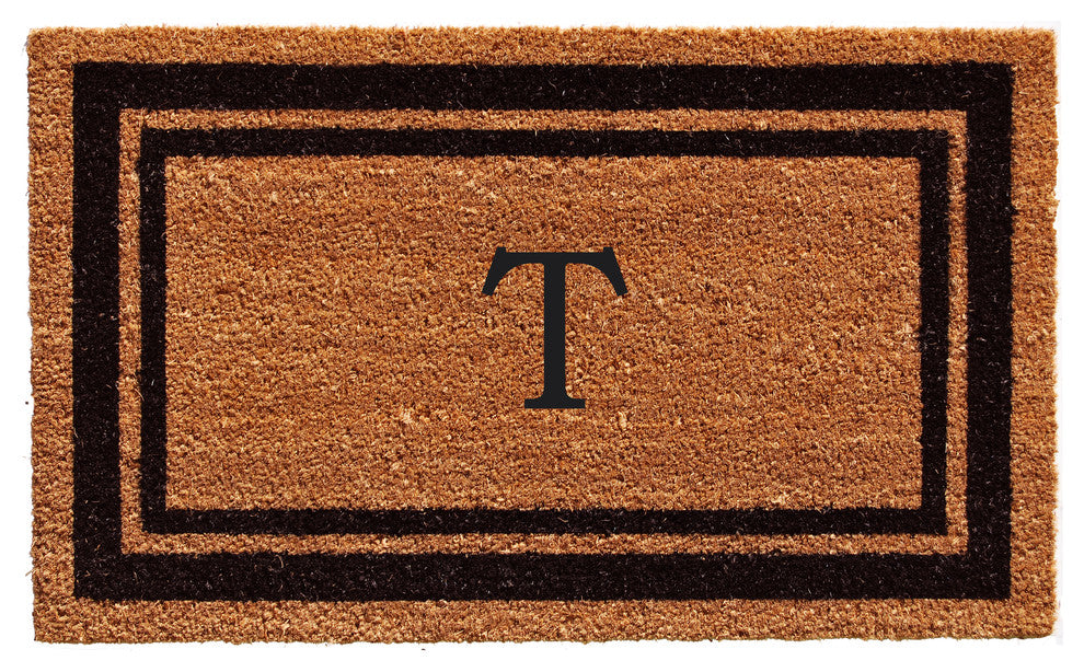 Black Border 24"x36" Monogram Doormat, Letter T