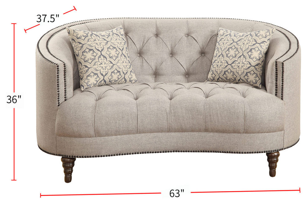 Loveseat with Button Tufting and Nailhead Trim, Gray