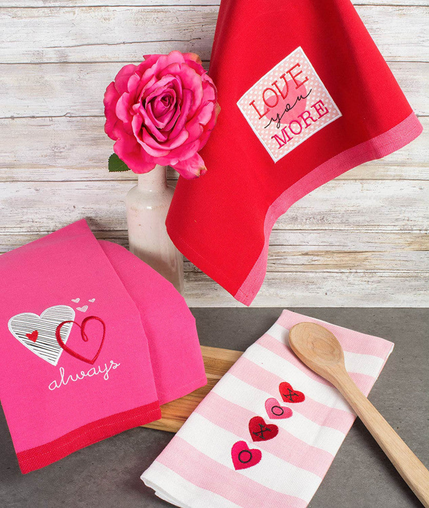 Asst Valentines Day Embroidered Dishtowels, Set Of 3