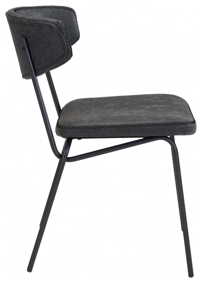 Set of Two Modern Minimalist Vintage Look Black Dining Chairs