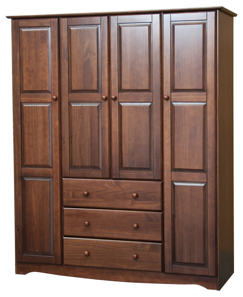 100% Solid Wood Family Wardrobe Armoire, Mocha