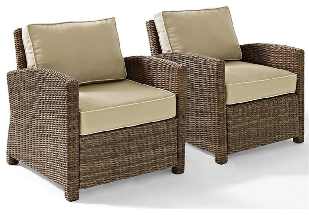 Crosley Furniture Bradenton Fabric Patio Chair in Brown and Sand (Set of 2)