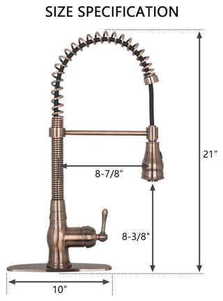 Copper Pre-Rinse Spring Kitchen Faucet with Pull Down Sprayer, Antique Copper