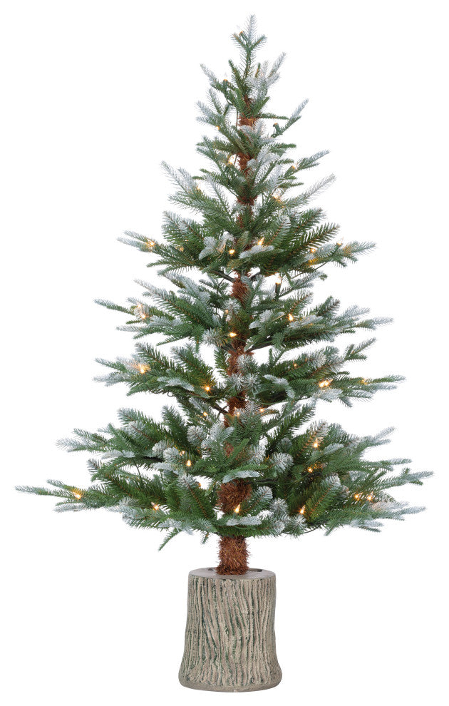 4' High Potted Natural Cut Frosted Pine Tree With 70 Clear LED Lights