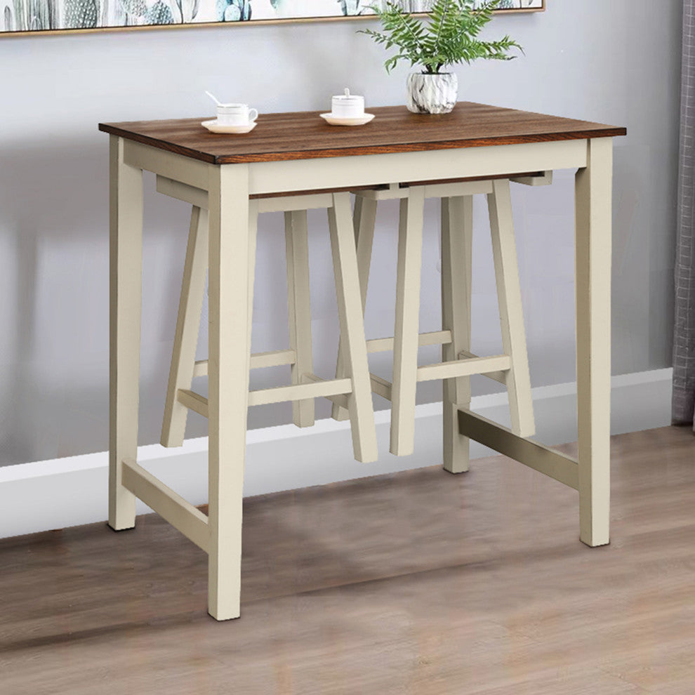 Costway 3-Piece Bar Table Set Counter Pub Table& 2 Saddle Bar Stools w/ Hanging
