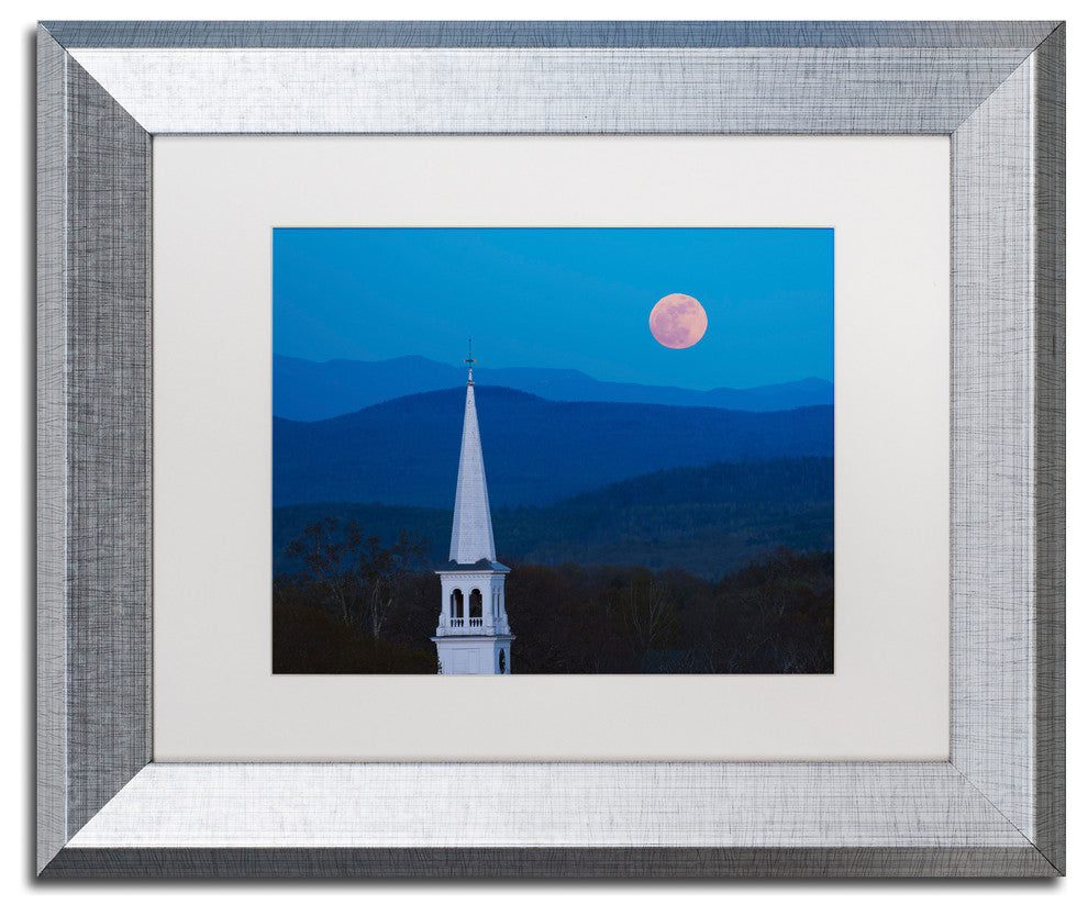 Blanchette Photography 'Moon over Vermont', Silver Frame, White Matte, 14"x11"