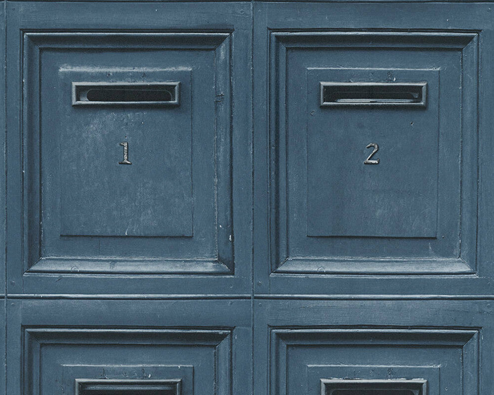 Loft Nature Textured Wallpaper, Numbered Post Boxes, Blue Black, One Roll