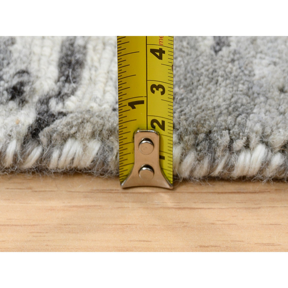 Gray Hand Spun Undyed Wool Modern Hand Knotted Wide Runner Rug, 4'1"x12'0"