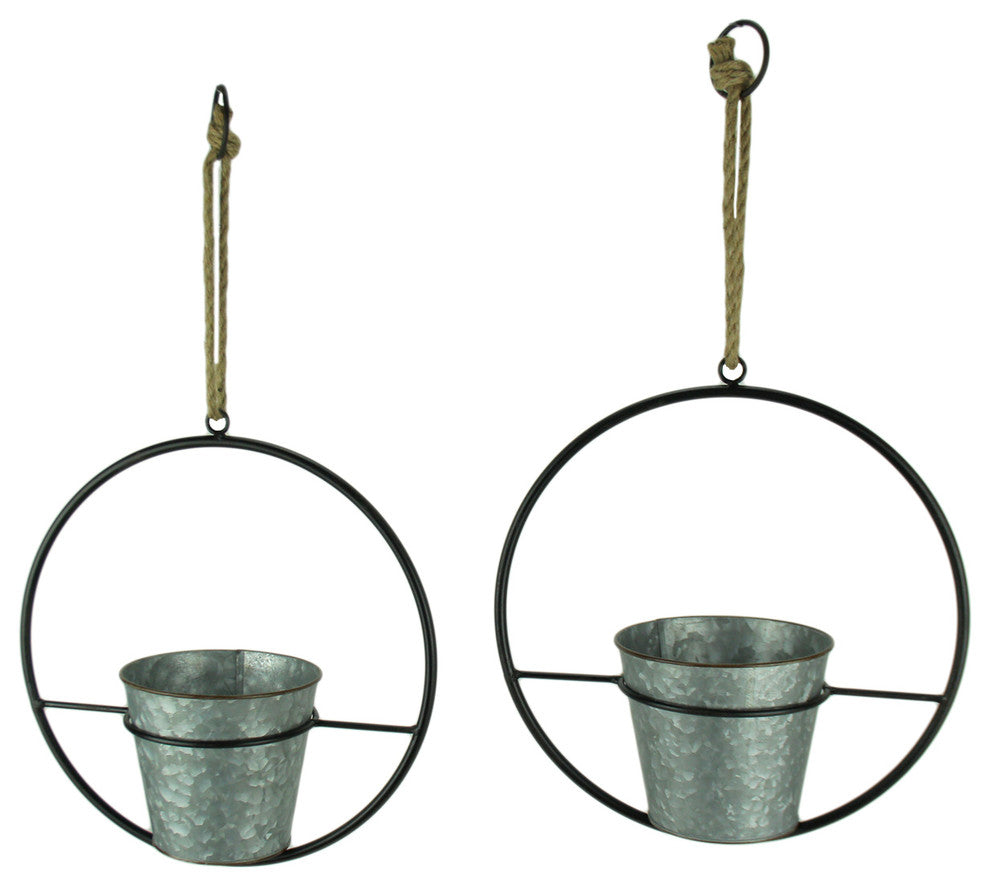 Rustic Metal Hoop Indoor Outdoor Hanging Planters Set of 2