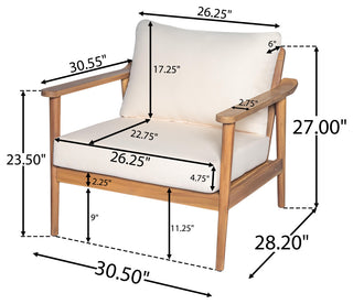 Oskimor Outdoor Mid-Century Lounge Chair With Cushions, Teak/Beige, Set of 2