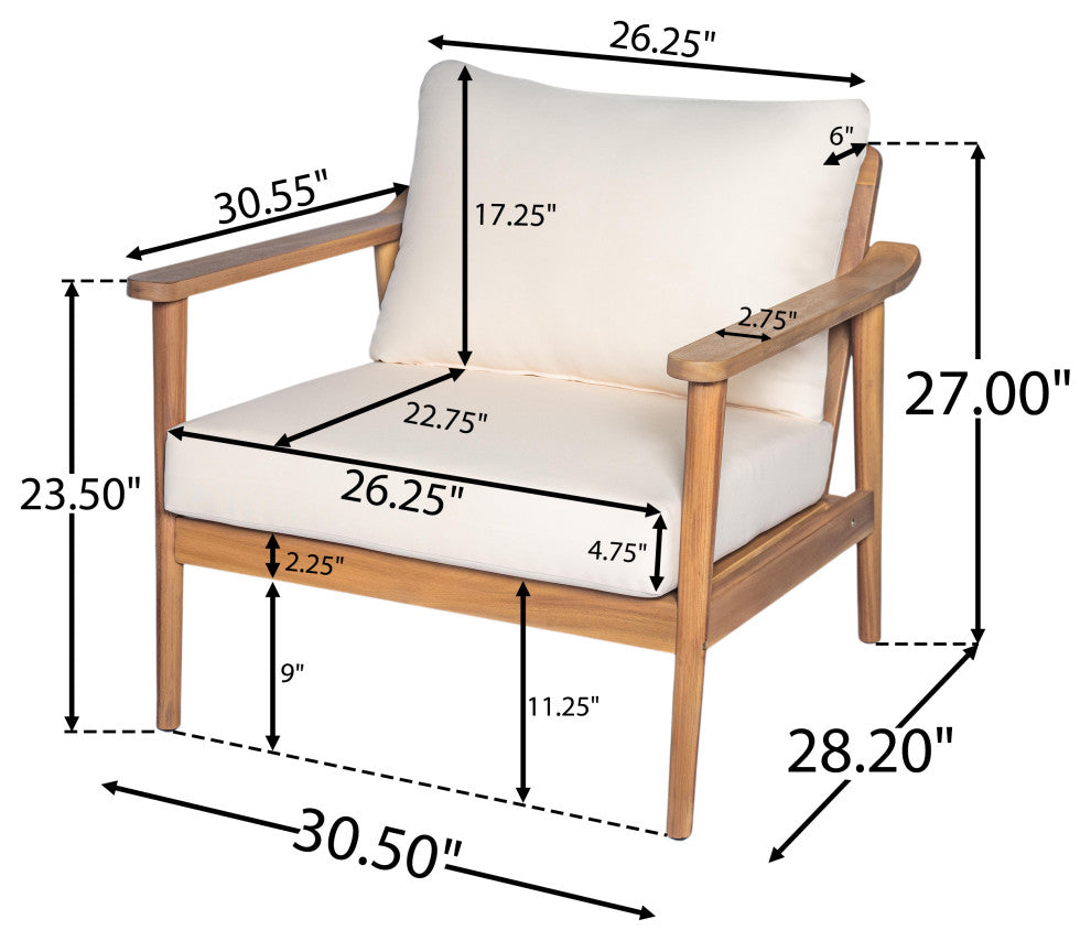 Oskimor Outdoor Mid-Century Lounge Chair With Cushions, Teak/Beige, Set of 2