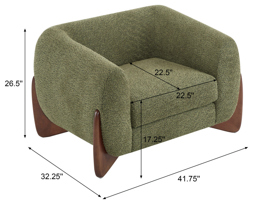 GDF Studio Modern Upholstered Boucle Accent Armchair With Wood Legs, Olive Green
