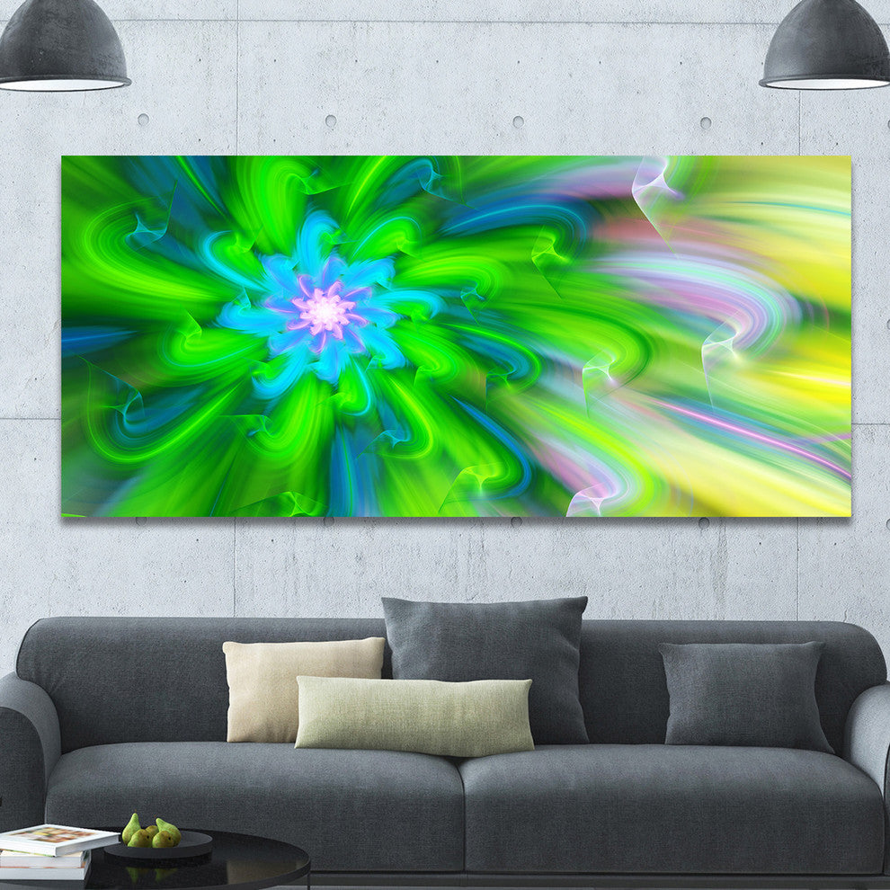 Dance of Green Flower Petals, Large Floral Canvas Art Print, 60"x28"
