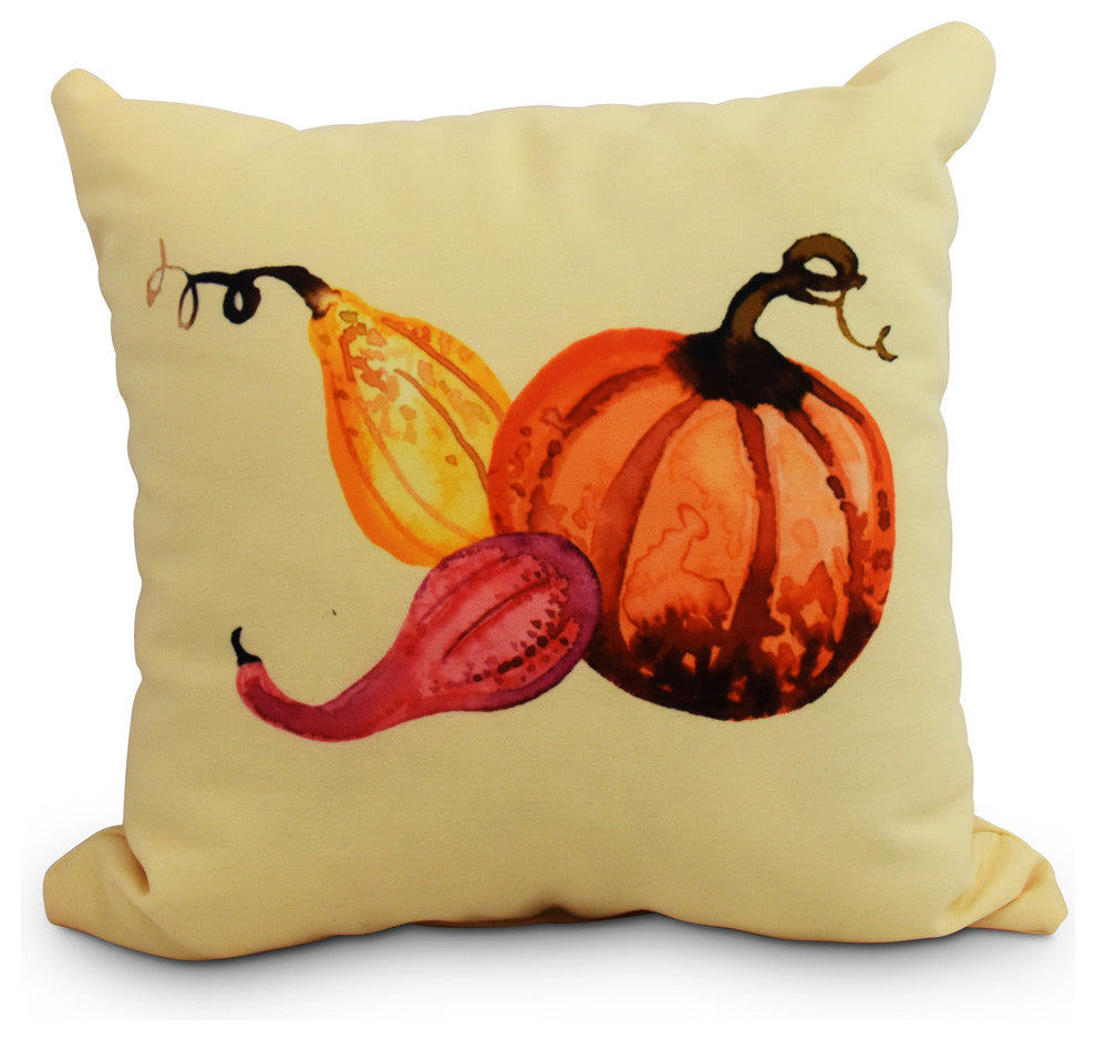 Gourd Pile Light Yellow Fall Print Outdoor Decorative Throw Pillow, 20"