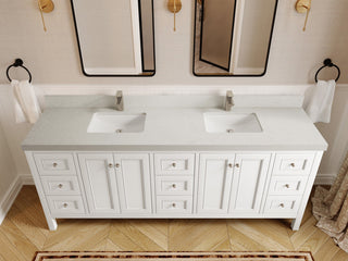 Nashville 84" Double Sink Bath Vanity, White 2" Carrara Quartz