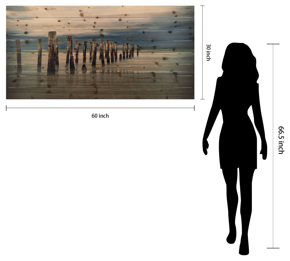 "Low Tide" Beach Side Wall Art Giclee Printed On Solid Fir Wood Planks