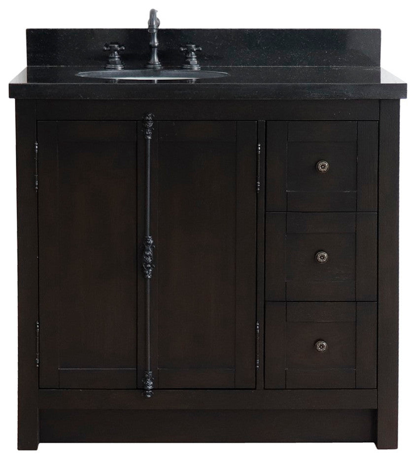 37" Single Vanity, Brown Ash With Black Galaxy Top, Left Doors/Left Oval Sink