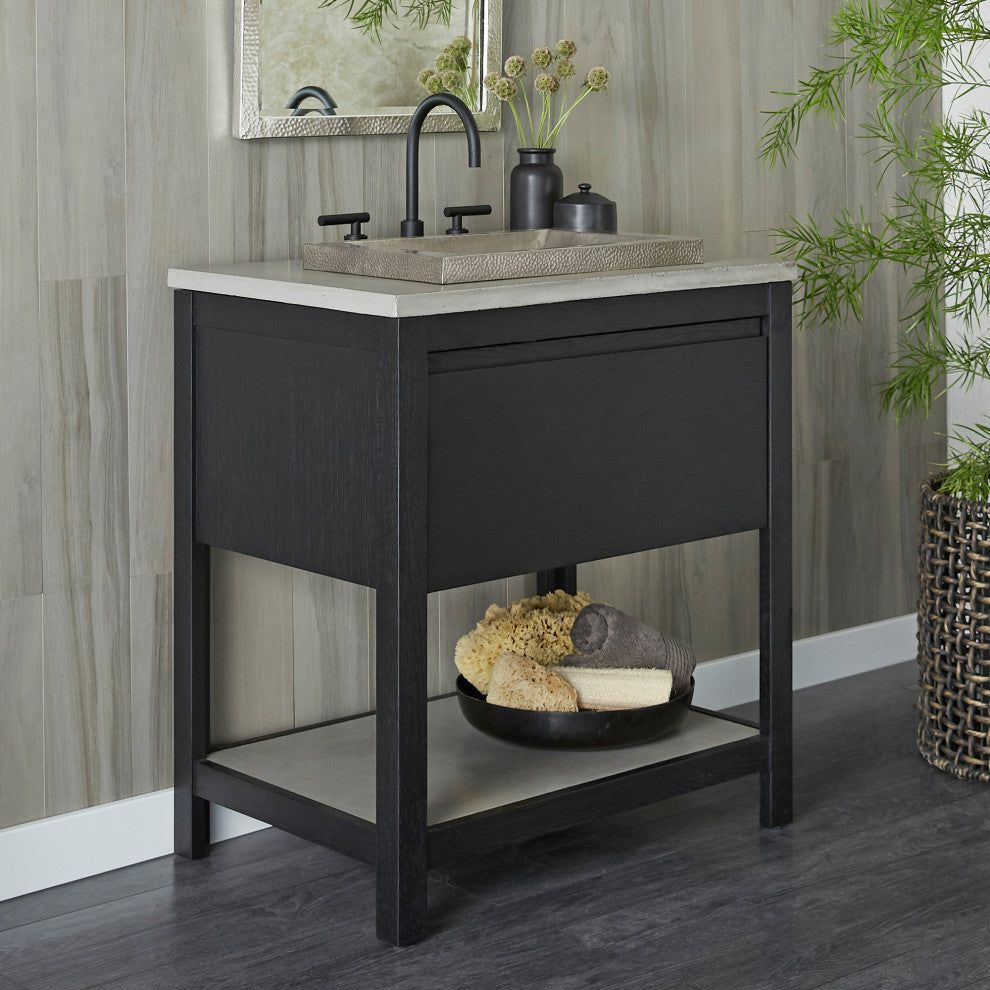 Solace Vanity with Ash Concrete Shelf, Base Only, Midnight, 30"
