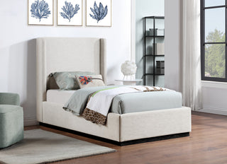 Flynn Linen Textured Fabric Full Bed, Beige, Twin