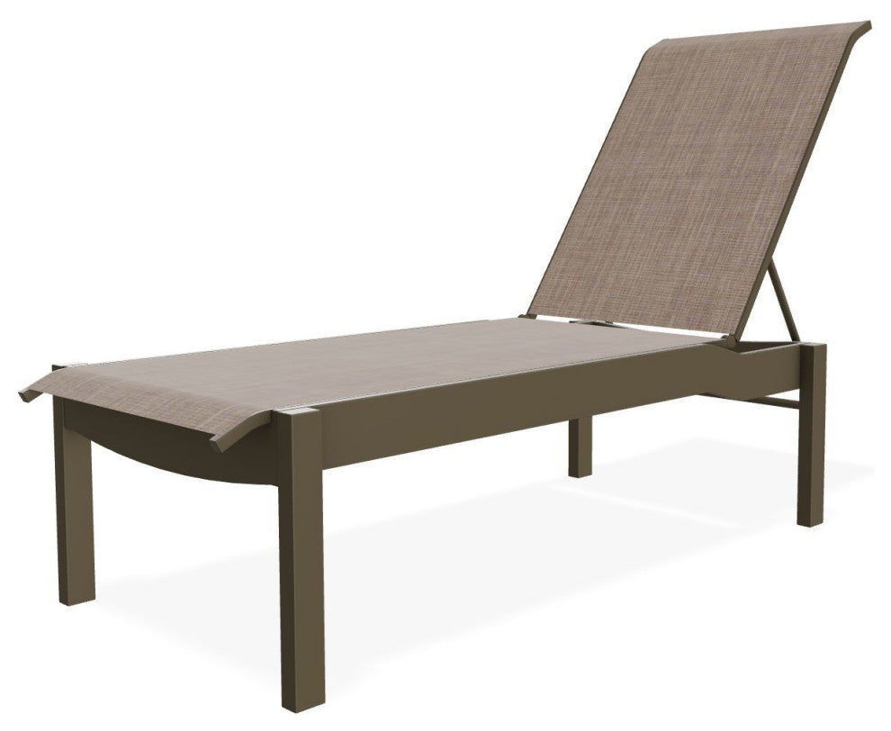 Leeward Sling Stackable Outdoor Chaise Lounge, Augustine Fennel/Beachwood
