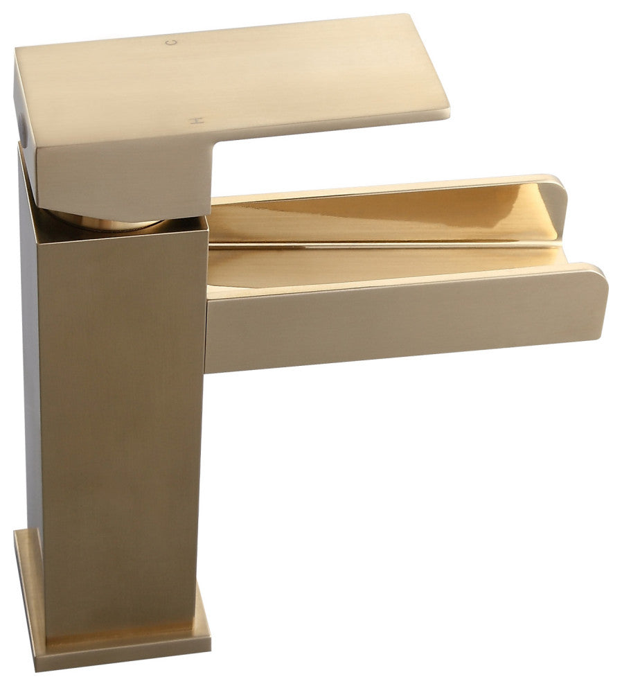 Modern Single Handle One Hole Waterfall Bathroom Sink Faucet Solid Brass, Brushed Gold