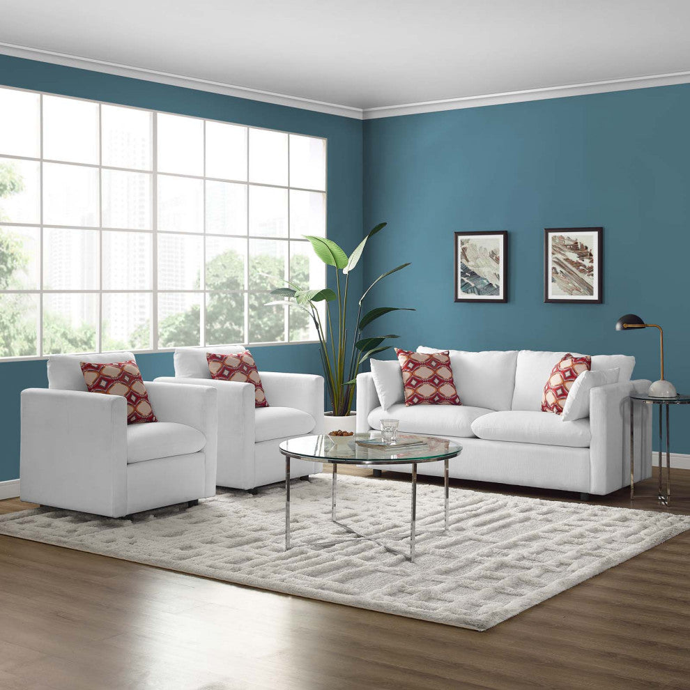 Armchair and Loveseat Sofa Set, Fabric, White, Modern, Living Lounge Hospitality