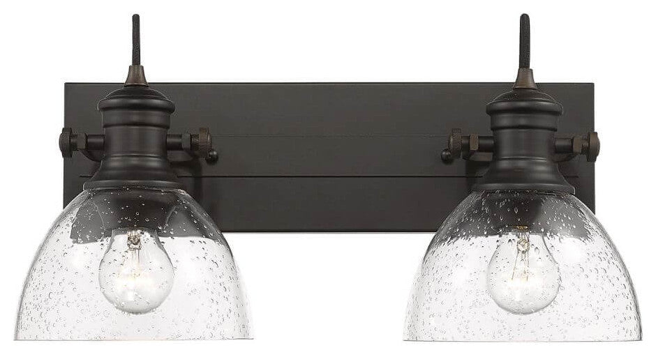 2 Light 18" Bath Vanity, Rubbed Bronze With Seeded Glass
