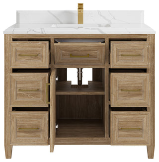 Santa Monica 42 Single Sink Bath Vanity in Whitewashed Teak 1.5" White Quartz