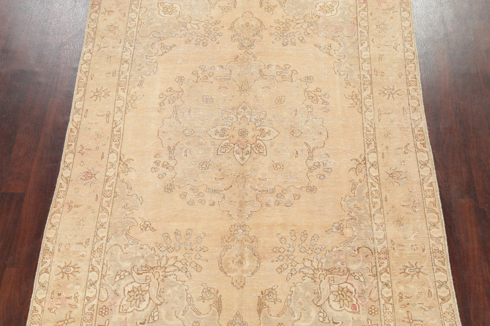 Consigned, Vintage Distressed Handmade Persian Traditional Area Rug, Beige, 6x9