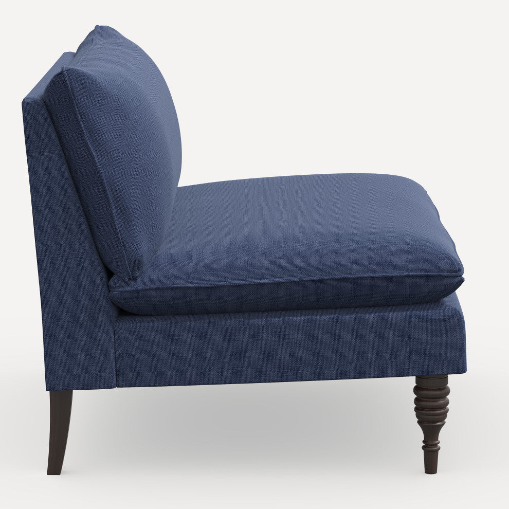 Red from Scalamandre by Cloth & Company Concord Settee, Slubby Linen Navy